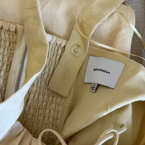 NWT Reformation Balia Linen Midi Dress Sz6 Parmesan Yellow Linen Casual - Picture 6 of 9